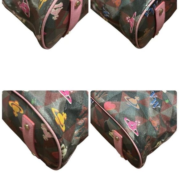 VIVIENNE WESTWOOD Hand Tote Bag PVC Brown pink Multicolor Orb from Japan - Picture 5 of 14
